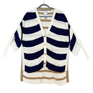 Liviana Conti Knit Cardigan Sweater‎ Womens Sz M Chunky Stripes Nautical Coastal